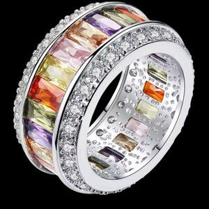 Multicolored Crystal Silver Ring